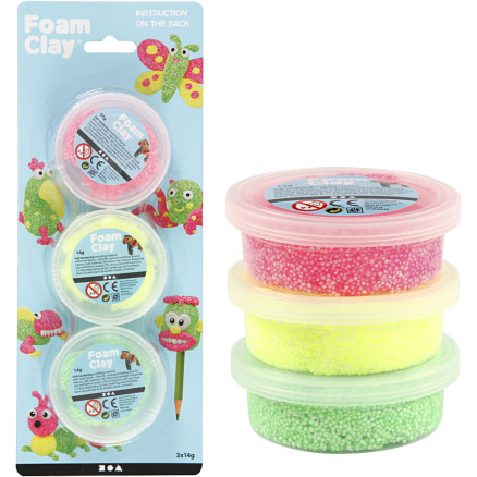 Foam Clay® - Lys Grøn, Neon Pink & Neon Gul, 3x14g Pakke