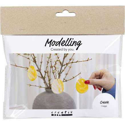 Mini DIY Kit Modellering, Æg, lys gul, pastelfarver, 1 pk.