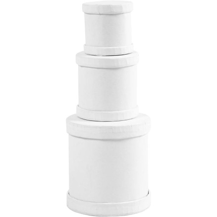 Trommeæsker, H: 4+5+7 cm, diam. 4+5+6,5 cm, hvid, 1 sæt