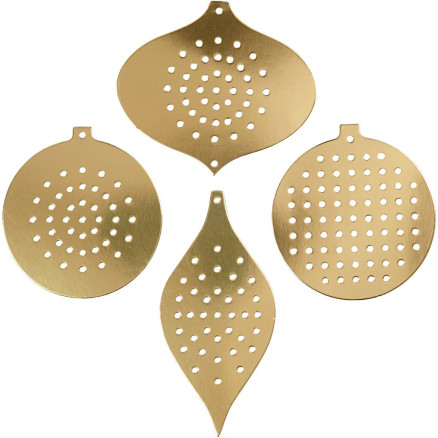 Sykarton, juleornamenter, H: 8,5-12 cm, hulstr. 3 mm, metallic guld, 8stk./ 1 pk.