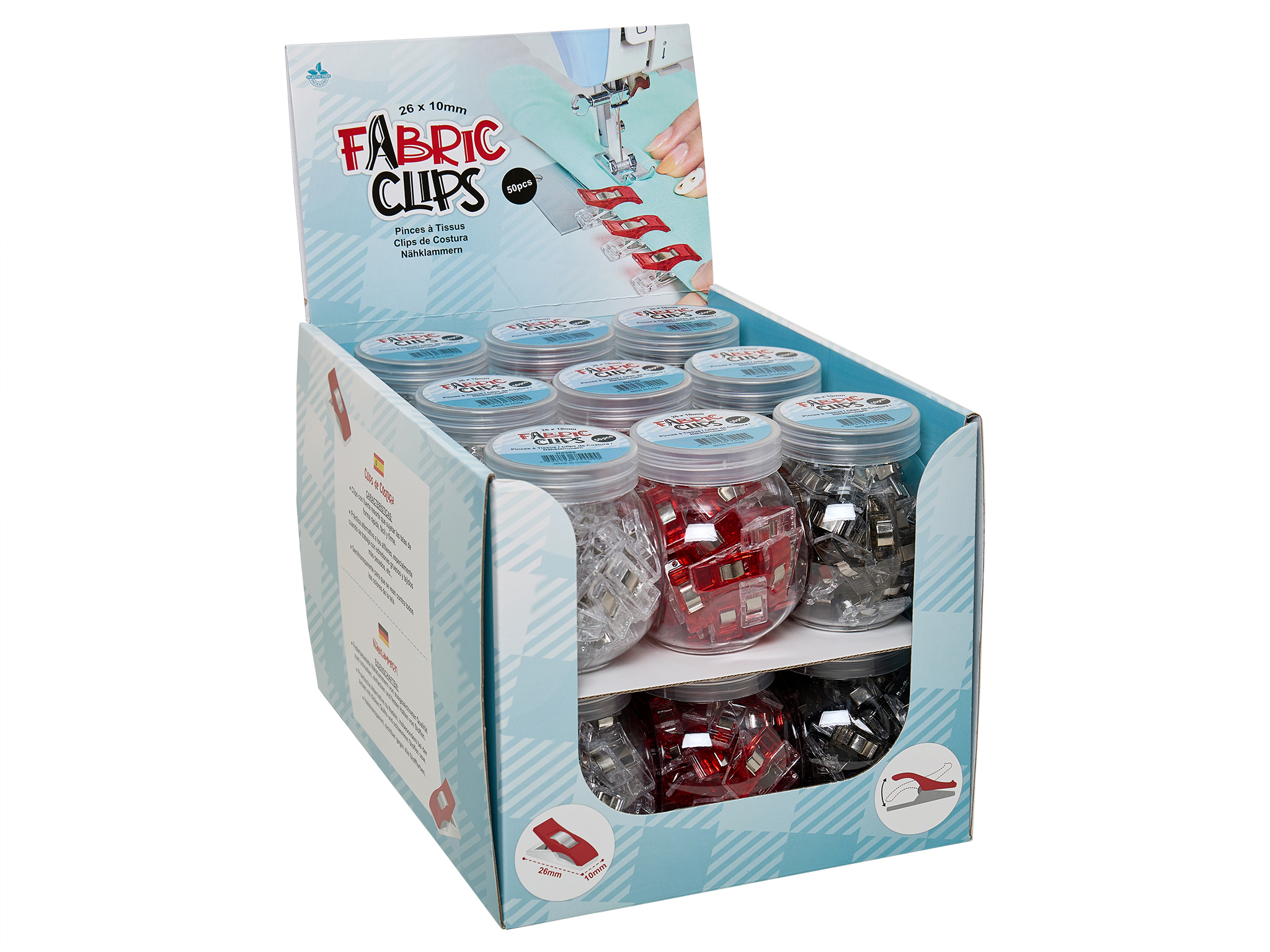 Sy Clips i Assorterede Farver 26 x 10 mm - 50 stk.