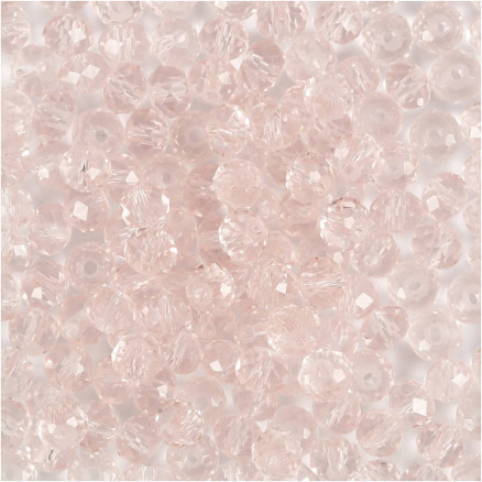 Facetperler, diam. 4 mm, hulstr. 1 mm, lys rosa, 45 stk./ 1 pk.