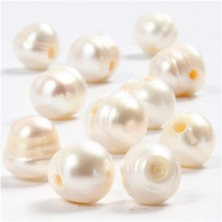 Ferskvandsperler, str. 9-11 mm, hulstr. 2 mm, perlemor, 10 stk./ 1 pk.