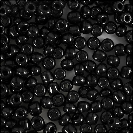 Rocaiperler, diam. 4 mm, str. 6/0, hulstr. 0,9-1,2 mm, sort, 25 g/ 1 pk.
