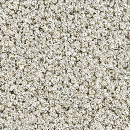 Rocaiperler, diam. 1,7 mm, str. 15/0, hulstr. 0,5-0,8 mm, sølv metal, 25 g/ 1 pk.