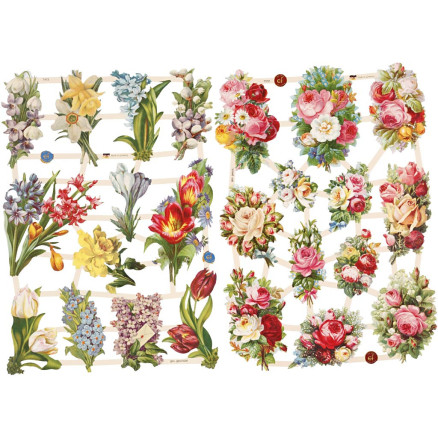 Glansbilleder, forårsblomster, ark 16,5x23,5 cm, 2ark/ 1 pk.