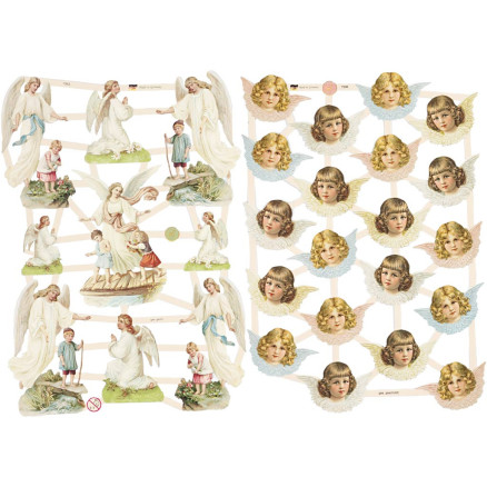 Glansbilleder, nostalgiske engle, ark 16,5x23,5 cm, 2ark/ 1 pk.