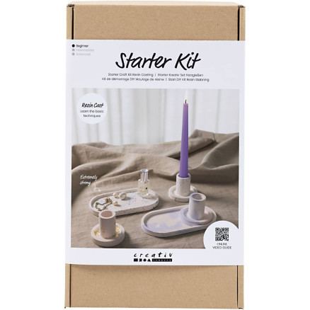 Start DIY Kit Resin Støbning, 3 lysestager og 2 fade, blå, lys pink, hvid, 1 pk.