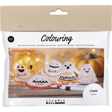 Mini DIY Kit Farvelægning, Spøgelser, sort, lys orange, mellem orange, hvid, 1 pk.