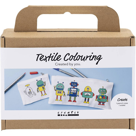 Mini DIY Kit Tekstilfarvelægning, Robot, primærfarver, 1 pk.