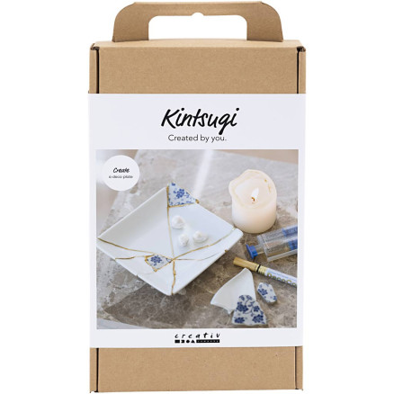 DIY Kit Kintsugi, Fad, blå, guld, hvid, 1 pk.