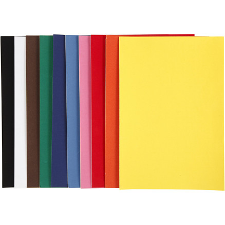 Velourpapir, A4, ark 210x297 mm, 140 g, ass. farver, 10ark/ 1 pk.