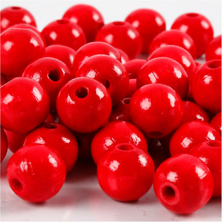 Træperler, diam. 12 mm, hulstr. 3 mm, rød, 22 g/ 1 pk.