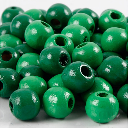 Træperler, diam. 12 mm, hulstr. 3 mm, grøn, 22 g/ 1 pk.