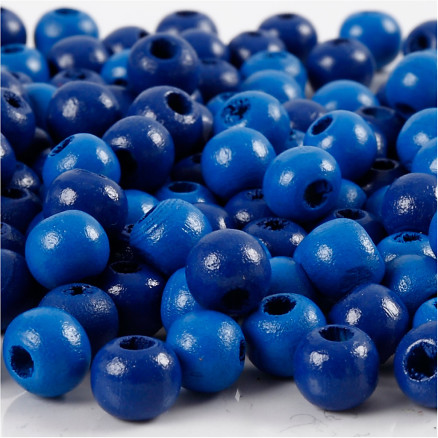 Træperler, diam. 8 mm, hulstr. 2 mm, blå, 15 g/ 1 pk.