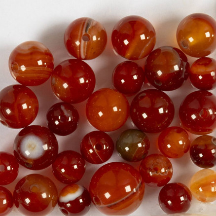 Agat stenperler, str. 1x10, 12x8, 15x6 mm, hulstr. 0,9-1 mm, brændt orange, rød, 28 stk./ 1 pk.