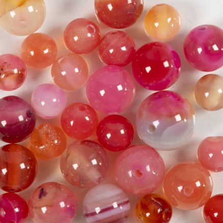 Agat stenperler, str. 1x10, 12x8, 15x6 mm, hulstr. 0,9-1 mm, beige, rosa, 28 stk./ 1 pk.