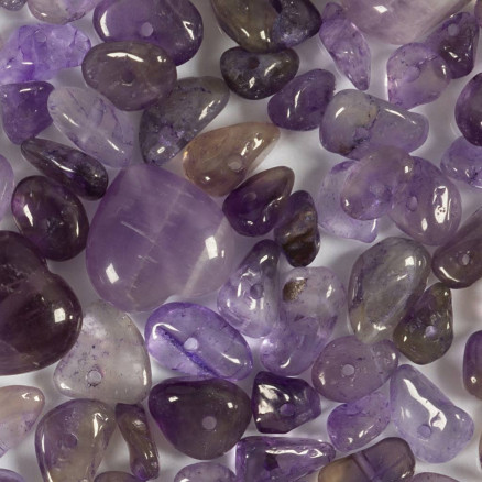 Krystalperler, Ametyst, diam. 7-12 mm, hulstr. 1 mm, lilla, 63 stk./ 1 pk.