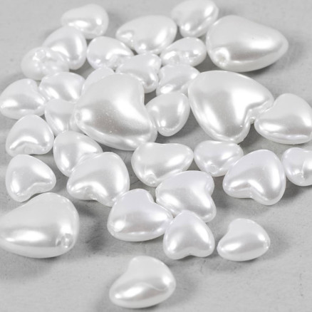 Voksperler, Hjerter, diam. 7-13 mm, hulstr. 1,3-1,5 mm, perlemor, 32 stk./ 1 pk.