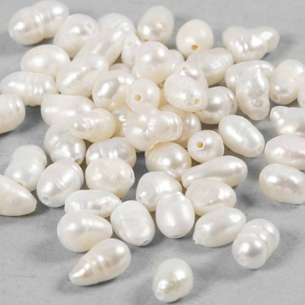 Ferskvandsperler, Gennemboret på tværs, diam. 4-6 mm, hulstr. 1 mm, perlemor, 55 stk./ 1 pk.
