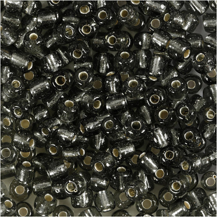 Rocaiperler, diam. 4 mm, str. 6/0, hulstr. 0,9-1,2 mm, klar grå, 25 g/ 1 pk.