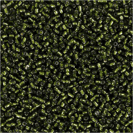 Rocaiperler, diam. 1,7 mm, str. 15/0, hulstr. 0,5-0,8 mm, græsgrøn, 25 g/ 1 pk.