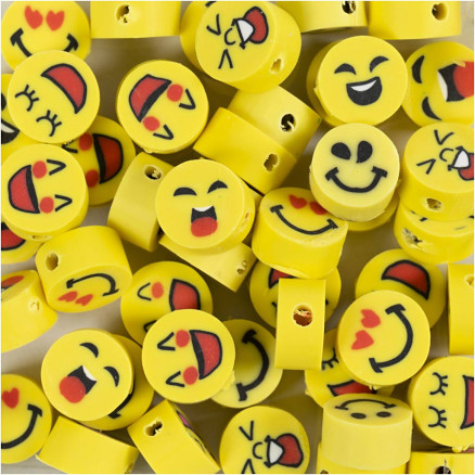 Figurperler, Emoji, diam. 10 mm, hulstr. 1,5 mm, 200 stk./ 1 pk.