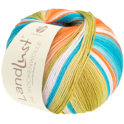Lana Grossa Landlust Sockenwolle Garn 117 Lime/Petroleum/Ecru/Laks/Abrikos/Turkis