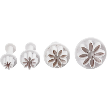 Udstikkere med præg, blomst, diam. 2,3+2,8+3,6+4,4 cm, hvid, 4stk./ 1 pk.