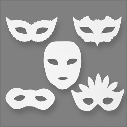 Teatermasker, H: 8,5-19 cm, B: 15-20,5 cm, 230 g, hvid, 16stk./ 1 pk.