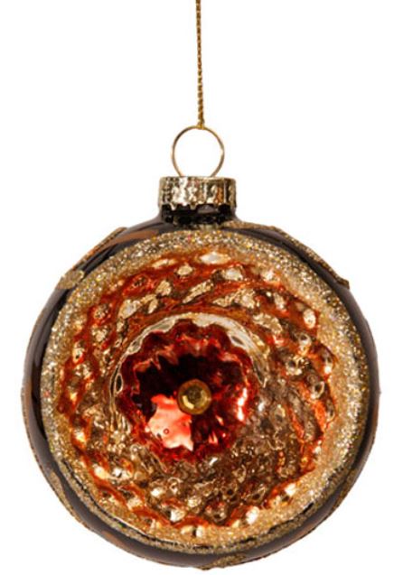 Sort julekugle med refleks i glas - 8 cm diameter