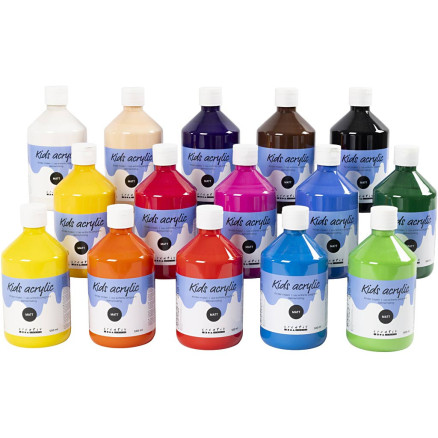 Mat Akrylmaling, Ass. Farver, 15x500ml - Kreativ DIY!