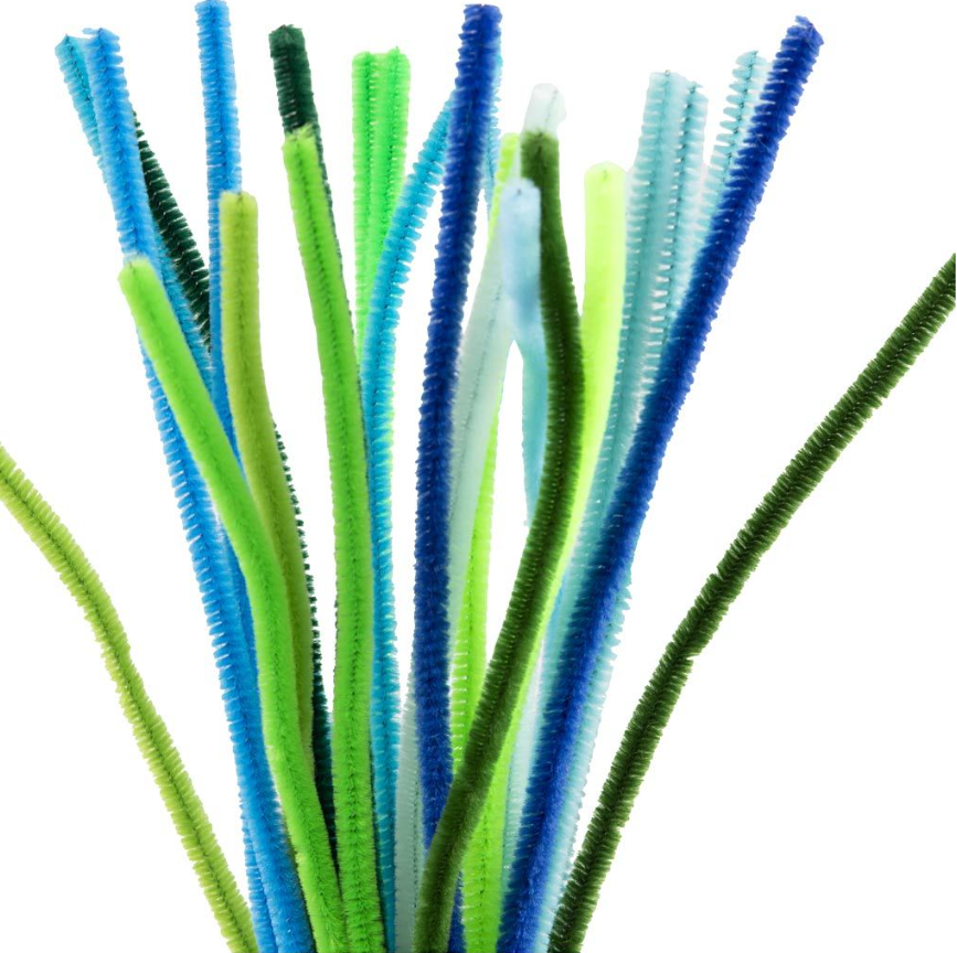 Chenille Piberenser 30 cm, 25 stk - Grønne & Blå Nuancer