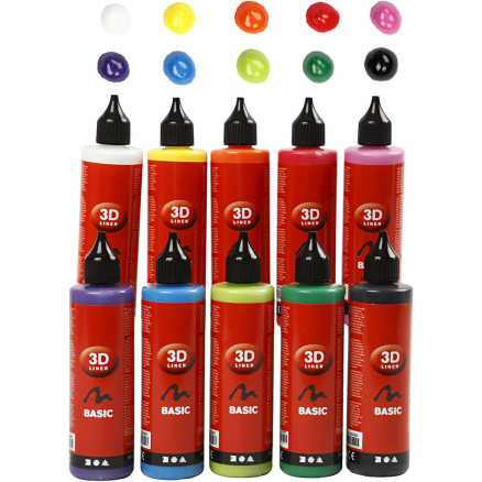 3D Liner i Ass. Farver - 10x100ml, Kreativ Maling