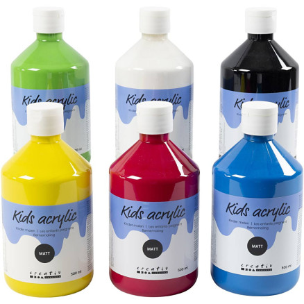 Mat Akrylmaling i Primærfarver - 6x500ml Pakke
