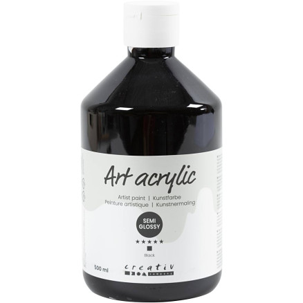Halvblank sort akrylmaling 500ml - Kreativ DIY!