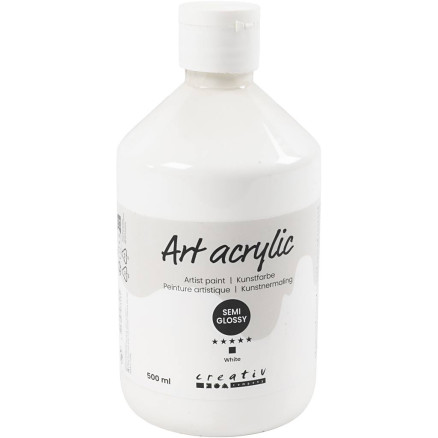 Halvblank Hvid Akrylmaling 500ml - Perfekt til Børn!