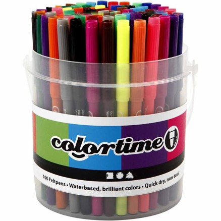 Colortime Tusch 2 mm, Ass. Farver, 100 stk. i Spand