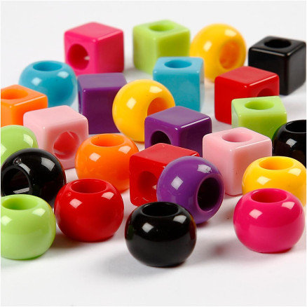 Multimix plastperler, 11 mm, hul 7 mm, assorterede farver