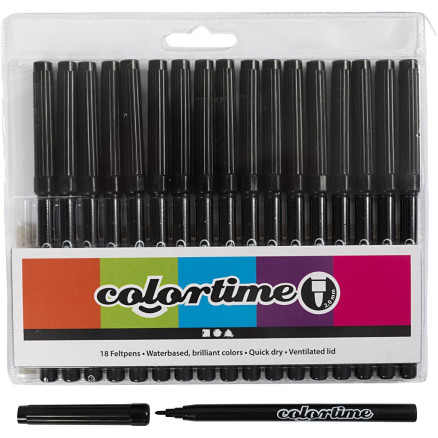 Colortime Tusch i Sort - 18 stk. Kvalitetstuscher