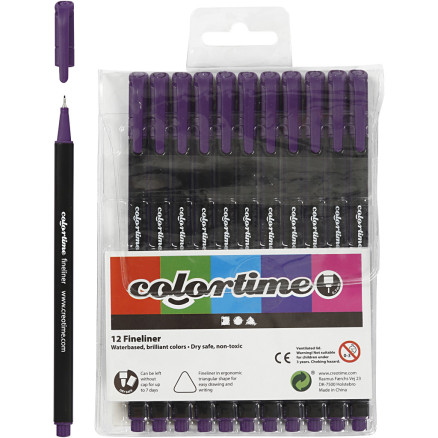 Colortime Fineliner Tusch, Lilla, 12 stk. - Kreativ Tegning