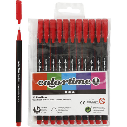 Colortime Fineliner Tusch Rød 12 stk - Fantastisk tilbud!