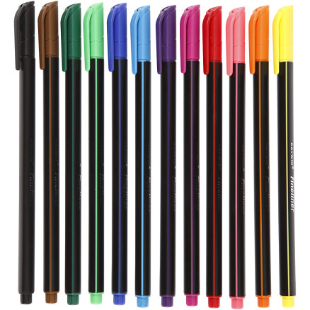 Colortime Fineliner Tusch - 12 Ass. Farver i Praktisk Æske
