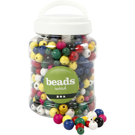 Træperler i Assorterede Farver - 400 ml Spand