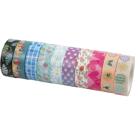 Masking Tape 15 mm - Mønstret Washi Tape 10m - Godt Tilbud!