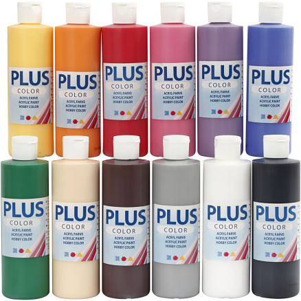 Plus Color Hobbymaling, 12x250ml - Kreativ Malingspakke