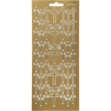 Stickers, kors, ark 10x23 cm, guld, 1 ark