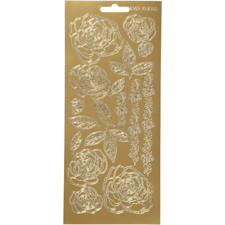 Guld roser klistermærker - 10x23 cm ark, 1 stk.