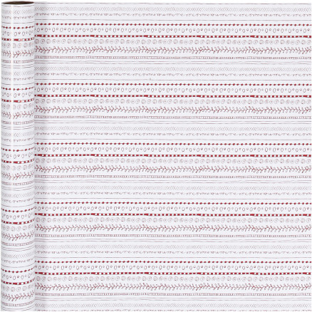 Gavepapir Doodles - Rød/Hvid, 4m, Kvalitetsindpakning