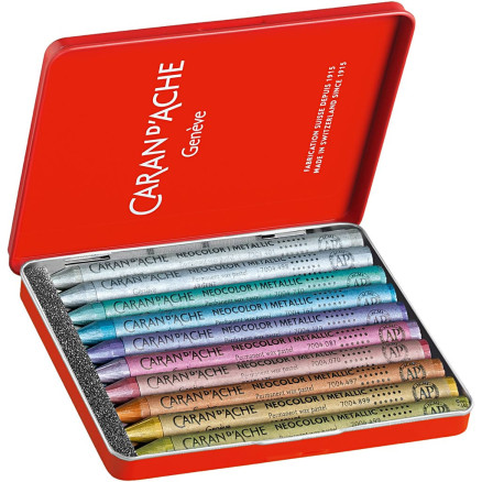 Neocolor I Vandfast Metallic Farvekridt - 10 stk. i Metalæske